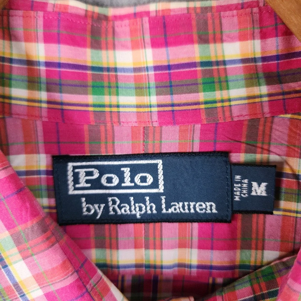 Polo Ralph Lauren Button Down Mens M Pink Plaid‎ Long Sleeve Preppy Classic